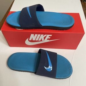NIKE Big Kids Blue Kawa Slides #819352-402 Size 7Y 8.5W Used With Box